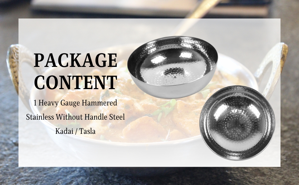 KC Sandwich Bottom Heavy Guage Stainless Steel Hammered Tasla, zonder handvat Kadhai Cookware(1500 ML)
