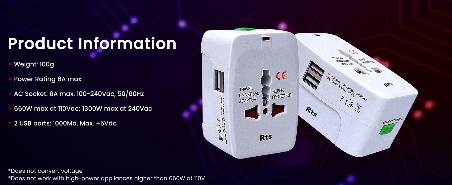 Universal Travel Plug Adapter Worldwide International All in One Portable Travel Adapter Wall AC Power Plug Adapter Wall Charger with Dual USB Charging Ports for USA EU UK AUS Cell Phone Mobile Laptop