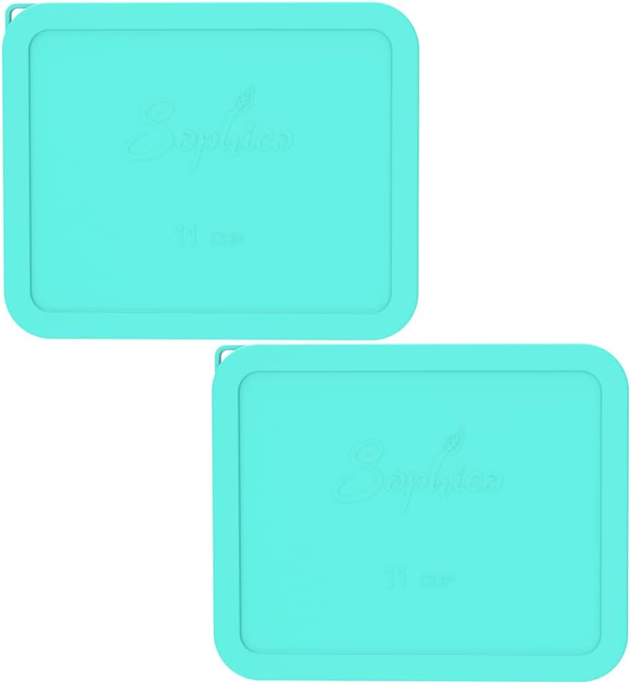 Sophico 11 Cup Rectangle Silicone Storage Cover Lids Replacement for Pyrex 7212-PC Glass Bowls, Container not Included (MINT- 2PACK)
