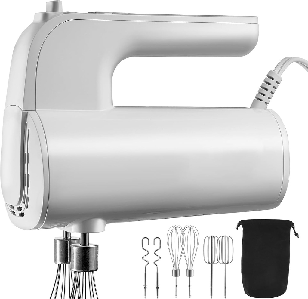 Happybuy 200W 5-Speed Digital Electric Hand Mixer with Turbo Boost, Dough Hooks, Whisk & Storage Bag for Baking, Portable Kitchen Tool