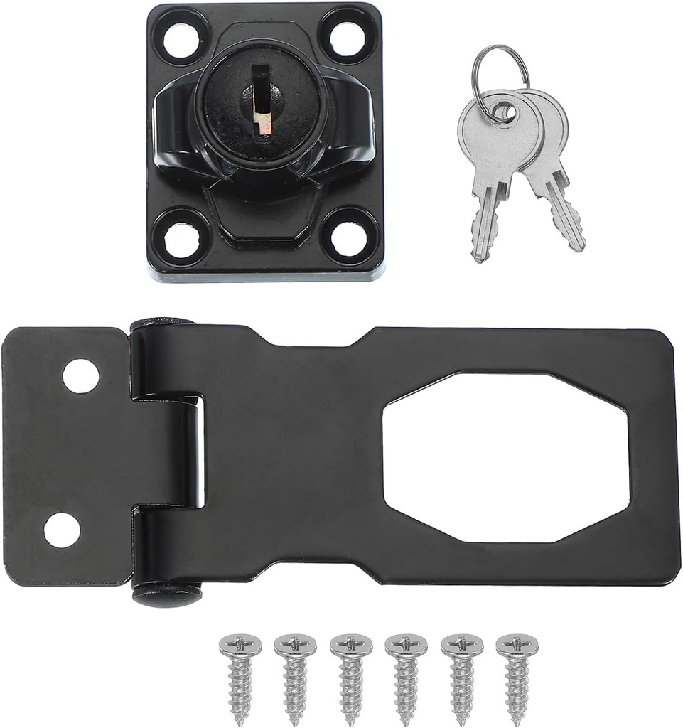 MECCANIXITY Twist Knob Keyed Hasp Locks Safety Packlock Clasp Hasp Latches with Keys & Screws 2.5 Inch for Window Barn Drawer Cabinet Garage Closets Doors (Black)