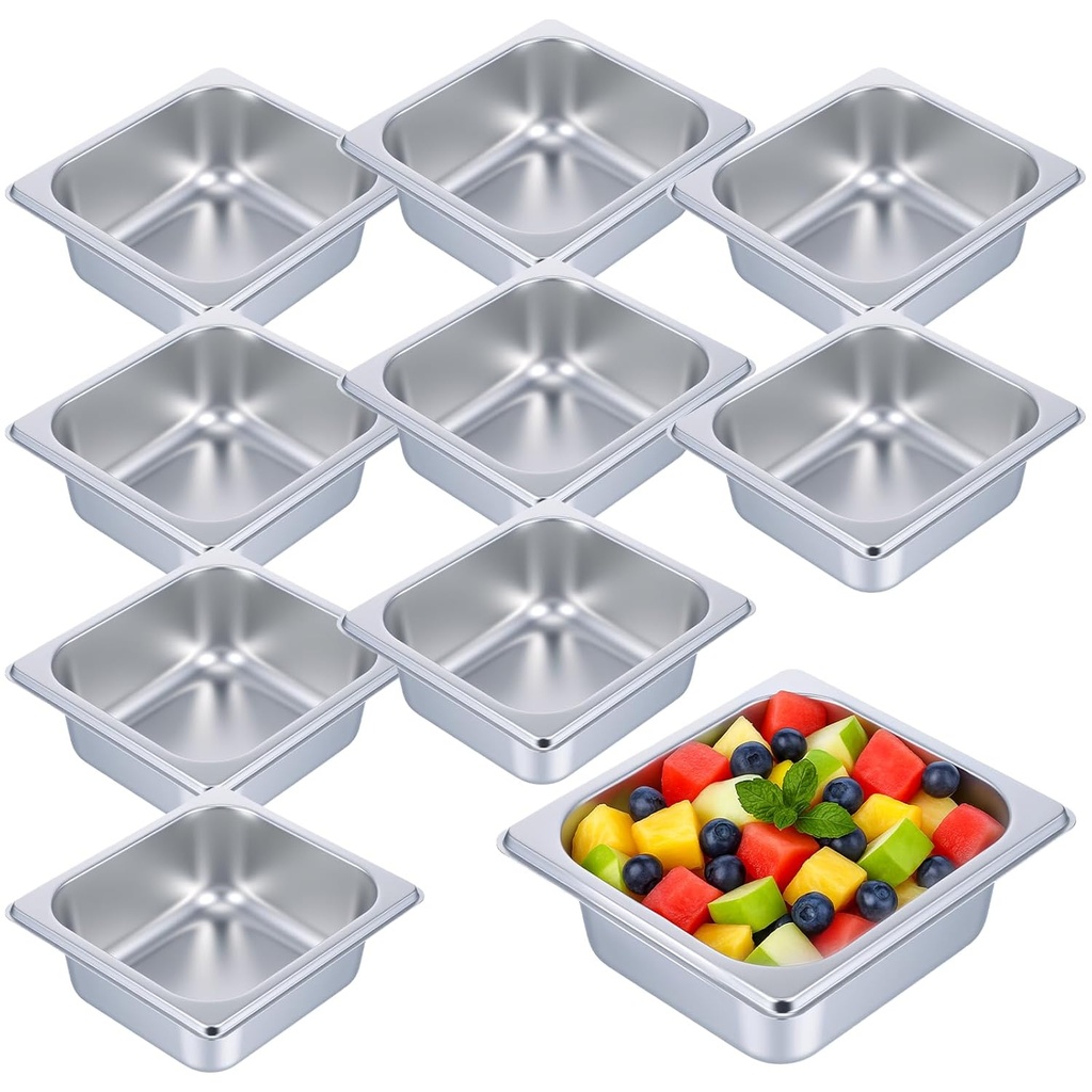 10 Pack Stainless Steel Hotel Pans with Lids, 1/6 Pan 2.56 Inch Deep Steam Table Pan Food Pans Commercial Metal Food Catering Tray for Hotel Restaurant Buffet Party Supplies