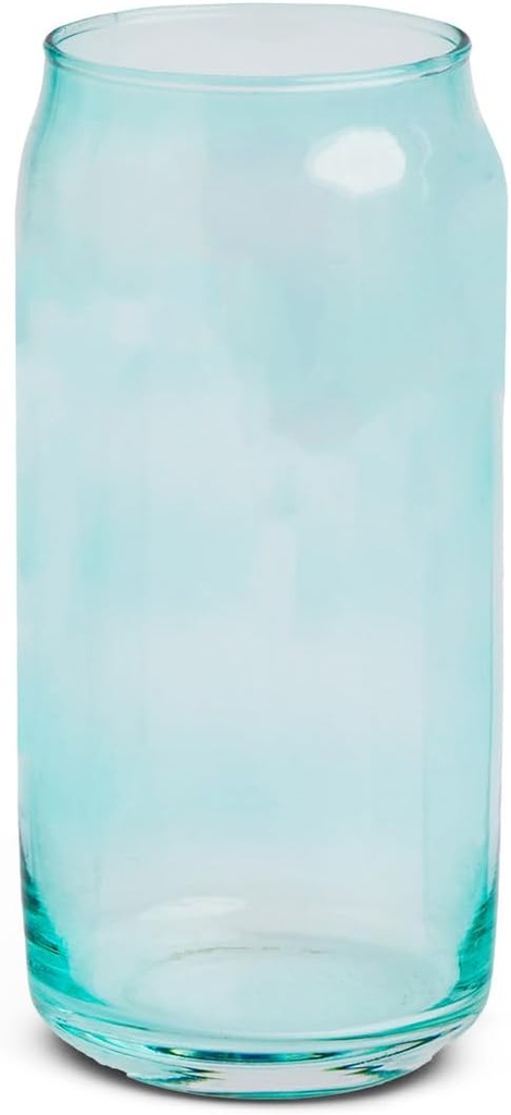 Core Home Kitchen Drinkware 20 Ounce Beverage Glass Tumbler, Translucent Teal, Modern Can Shaped Design