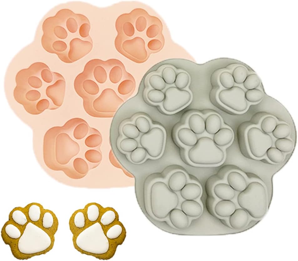 2 Pcs Silicone Puppy Paw Molds, Silicone Pet Dog Cat Paw Mold Ice Cube Chocolate Soap Tray for Chocolate, Candy, Jelly, Biscuits, Oven Microwave Dishwasher Refrigerator