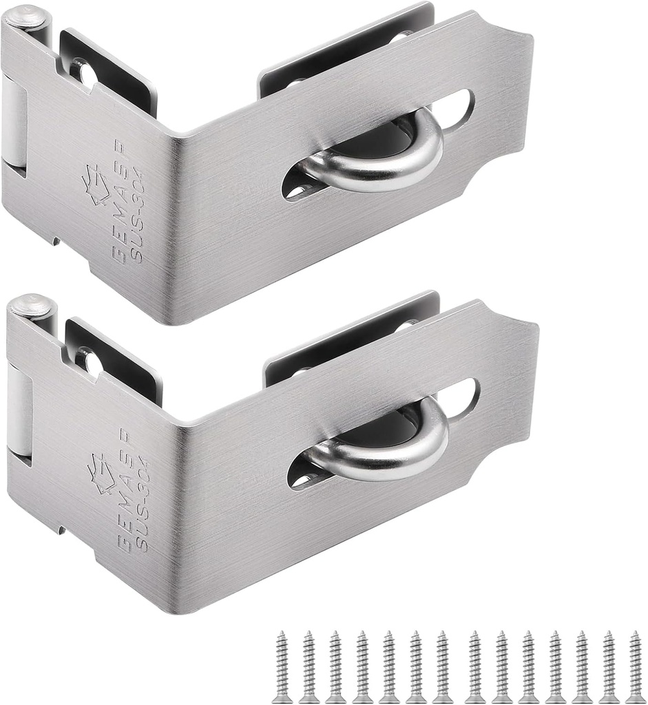 Hasp Latch 2 Pack, 90 Degree Solid 304 Stainless Steel File Cabinet Lock Desk Drawer Lock, Safe Security Padlock Latch Hasp Lock for Personal Privacy, (1.96 inch)