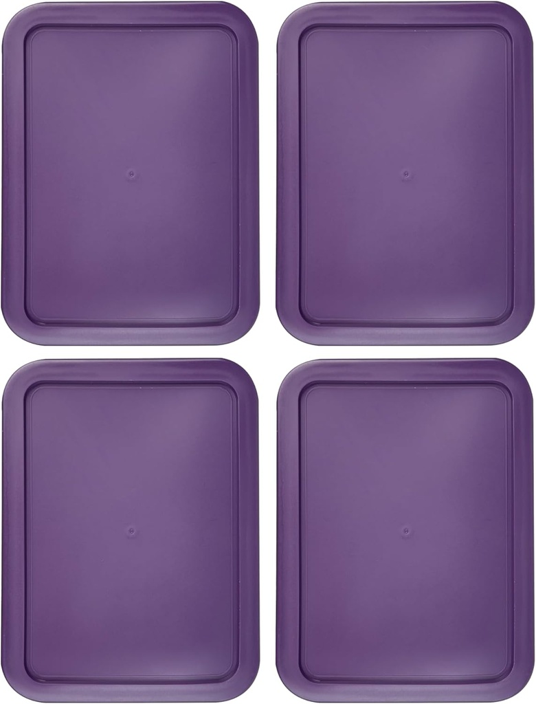 Replacement Lids fits Pyrex 3-Cup Glass Food Storage Container Bowls, (7.75 x 5.75-Inch) Plastic Rectangle Lids Covers for Pyrex 7210-PC, Airtight & Leakproof (4-Pack, Purple)