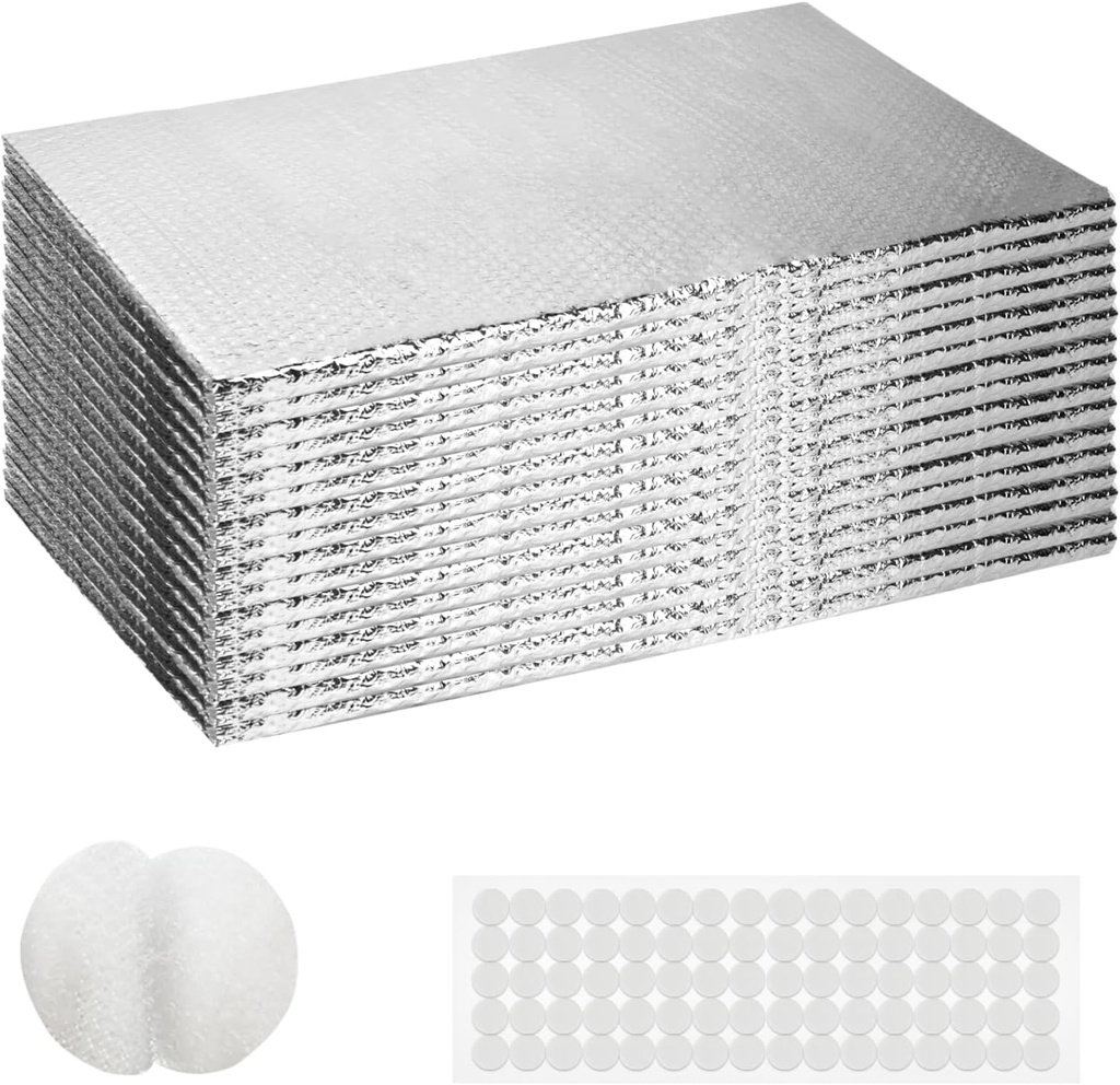 2 Car Garage Door Insulation Kit, 16 Pcs Double Bubble Panels Reflective Insulating Aluminum Radiant Barrier Thermal with Self Adhesive Dots Set for Garage Greenhouse Attics Walls (23.6 x 47.2 Inch)