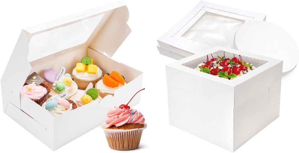 Bundle of 15 Pack Cupcake Boxes and 10 Pack Cake Boxes for Cakes, Pies, Pastries, Birthday, Party