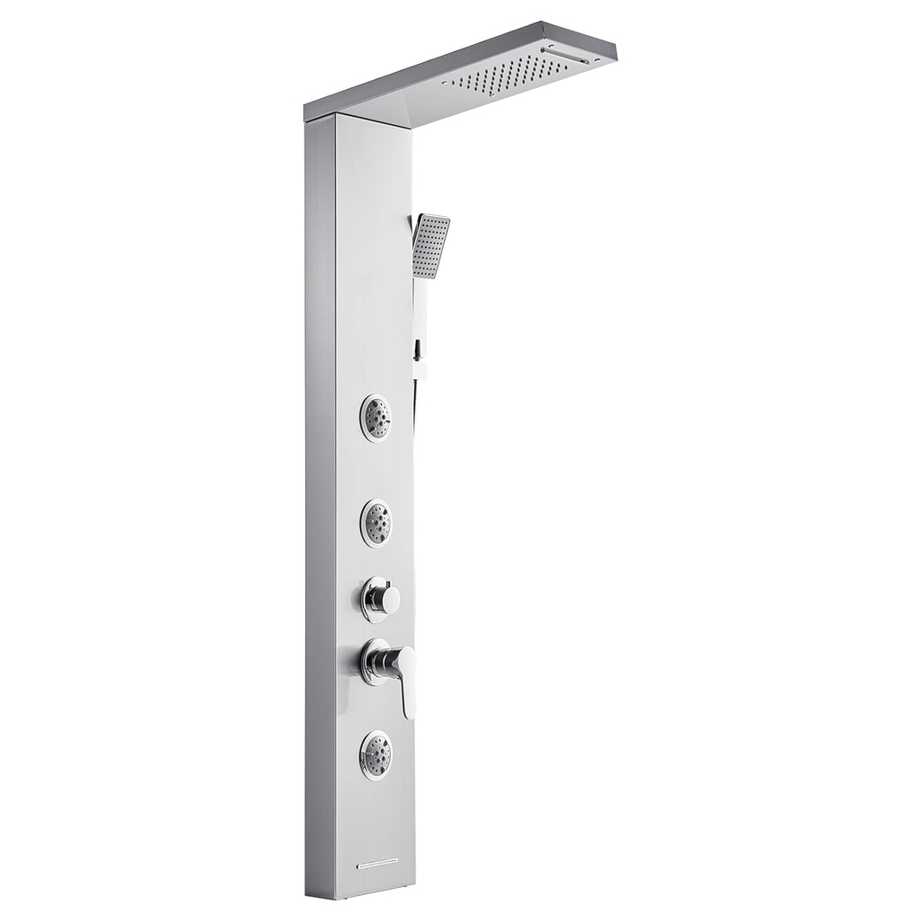 VEVOR Shower Panel Tower System with Rainfall Waterfall Shower Head, 53 in Brushed Stainless Steel Shower Column, 5-Function Faucet, Wall-Mount Rain Massage System with 3 Body Jet, Handheld, Tub Spout