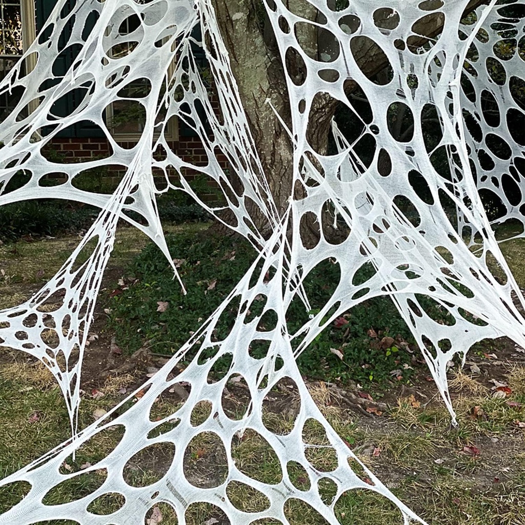 DAZONGE 2 Packs Spider Webs Halloween Decorations Outdoor, 900sqft Stretchy Spider Webbing for Halloween Decor, Spooky Spider Web Decorations for Hunted House Halloween Party