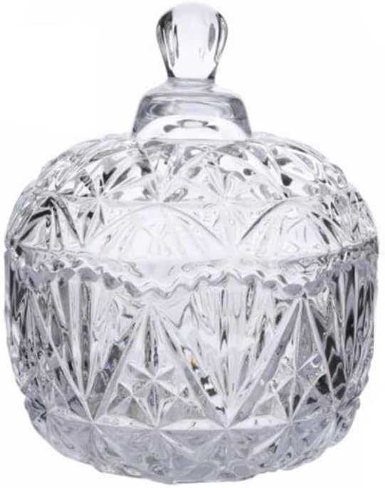 Crystal Candy Jar with Lid Glass Candy Dishes Sugar Bowl Chocolate Cookie Jar Food Containers Wedding Candy Buffet Jar Decorative Jewelry Box for Home Office Desk (Clear)