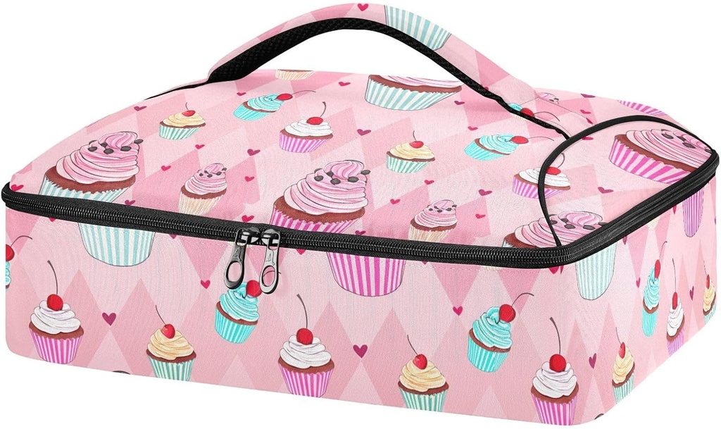 Cupcakes Insulated Casserole Bag Waterproof Thermal Tote Hot/Cold Carrier for Picnic,Camping, Fits 9"x13" Baking Dish