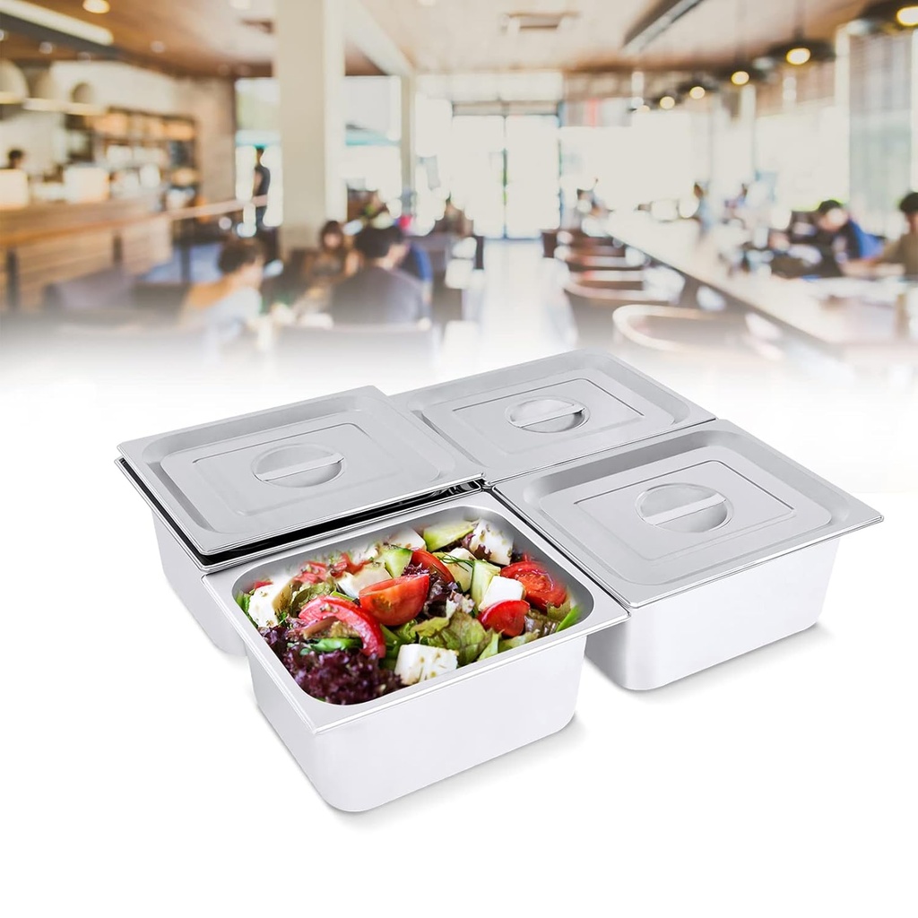 Steam Table Pans, 4Pcs Stainless Steel Food Pans Tray Deep Stainless Steel Restaurant Steam Table Pans Hotel Pans Commercial Metal Food Pan for Restaurant Hotel Food Prep (1/2 Size with Lid)