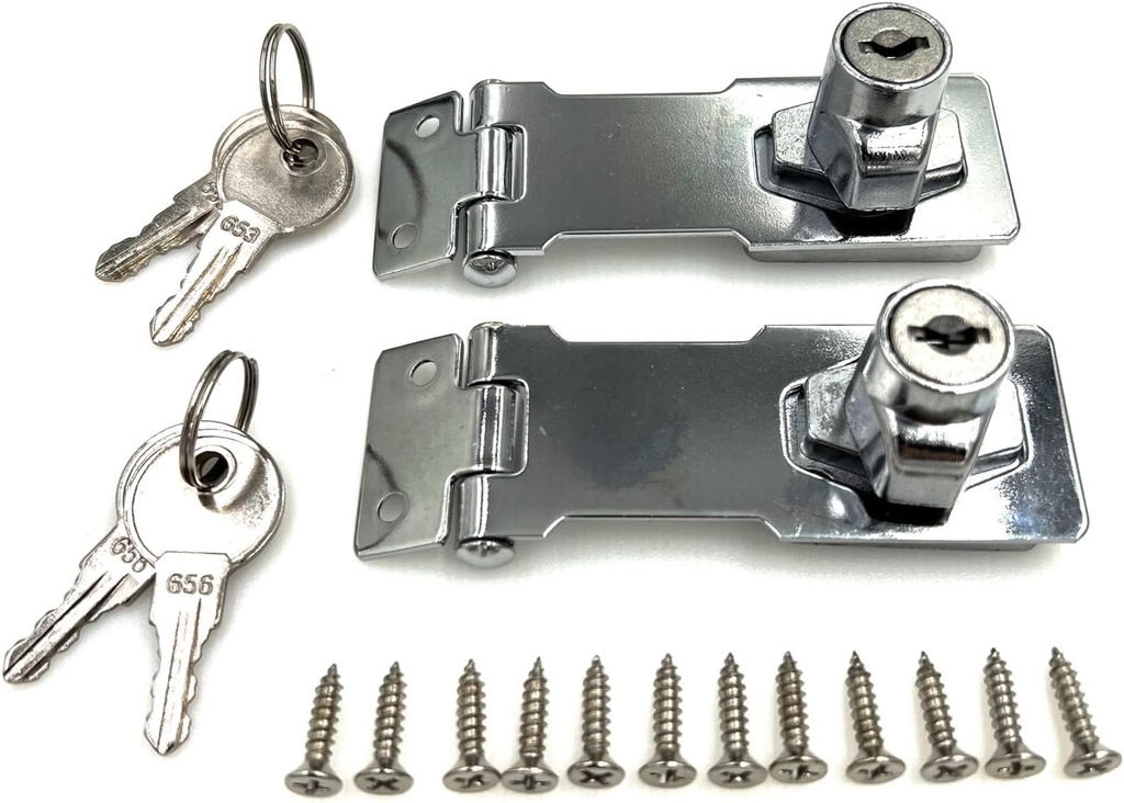 XMHF 2Pcs Keyed Hasp Locks 3 Inch Twist Knob Keyed Locking Hasp, Metal Safety Hasp Latches Keyed Different for Small Doors, Cabinets and Toolbox, Silver