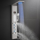 ROVOGO Shower Panel Tower System with Mist Rainfall Head, Body Jets, Handheld and Tub Spout, Hydroelectric Led Lights and Temp Display No Battery, Simultaneous Shower Column Stainless Steel, Brushed