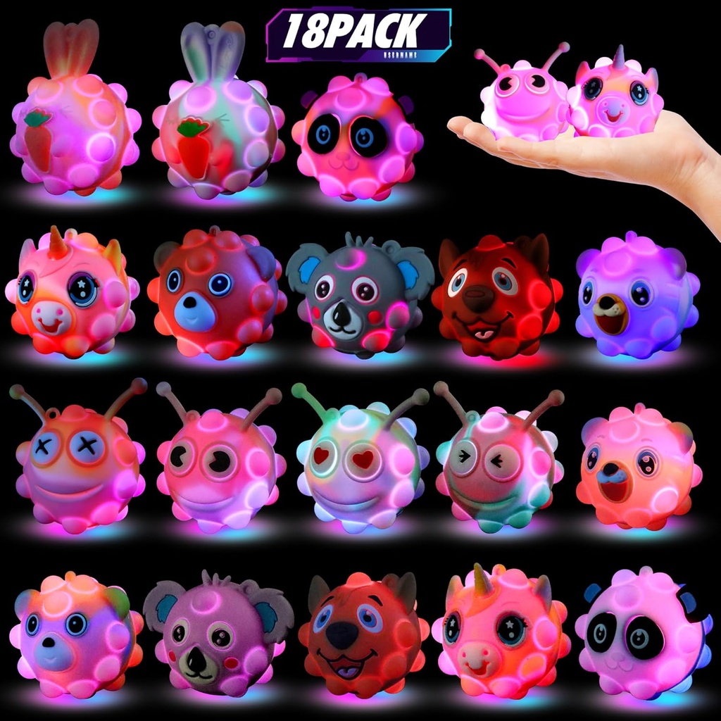 Light Up Animal Pop Balls Toys Party Favors,Goodie Bags Stuffers for Kids,Glow in Dark Pop Balls Birthday Party Favors,Pinata Stuffers,Carnival Prizes,Classroom Prizes