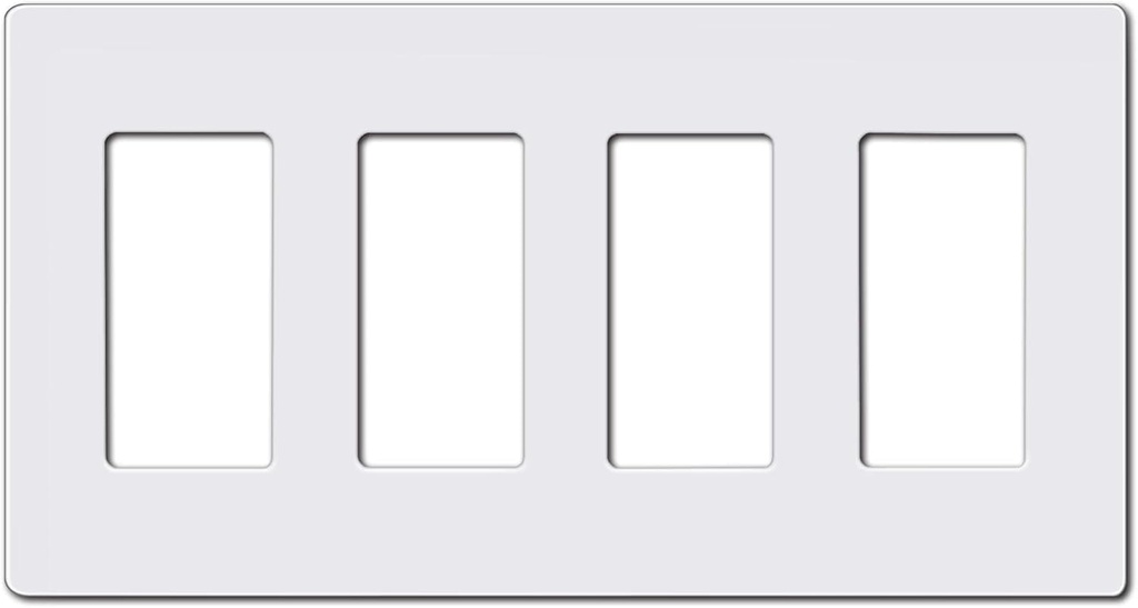 CML Decorator Screwless Wall Plate, 4-Gang Light Switch Covers, Decor Outlet Cover Plate, Standard Size 4.68”X 8.34”, Impact Resistant, White, UL Listed