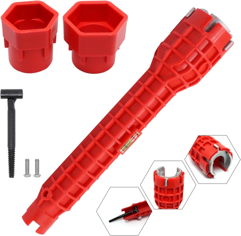 8 in 1 Multifunctional Sink Wrench, Under Sink Wrench Faucet Tool, Kitchen Drain Tub Removal Nut Plumbing Installation and Repairs Tool for Toilets Bathroom Tight Spaces (Red, 1 Set)
