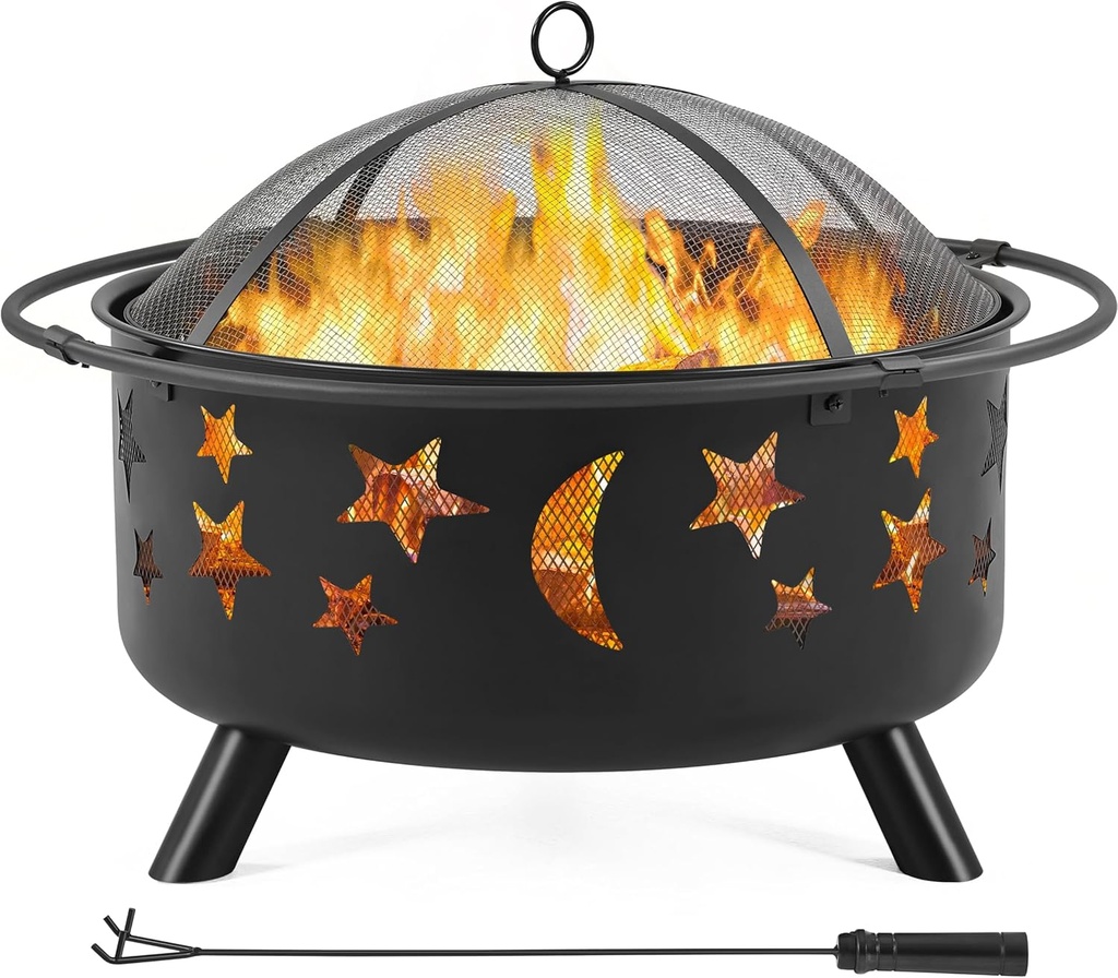 Yaheetech Fire Pit 30in Fire Pits for Outside Wood Burning Outdoor Fireplace with Spark Screen, Poker for Bonfire Patio Backyard Garden Picnic