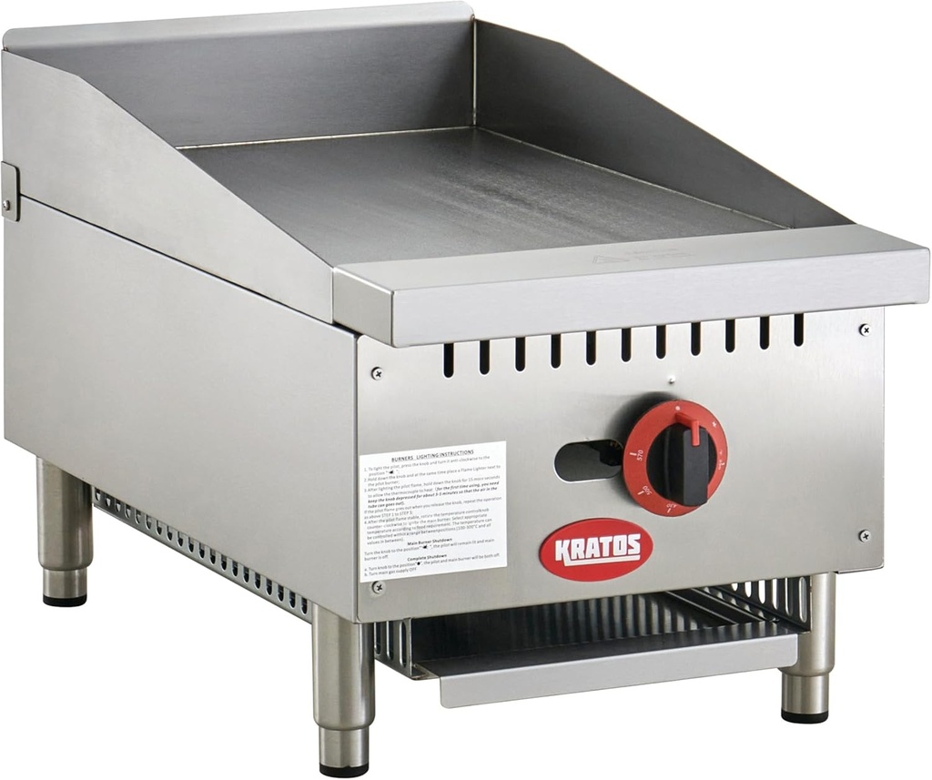 Kratos 15" Wide Commercial Restaurant Gas Countertop Griddle, Thermostatic Controls, 1 Burner, 30,000 BTU Output (29Y-177)