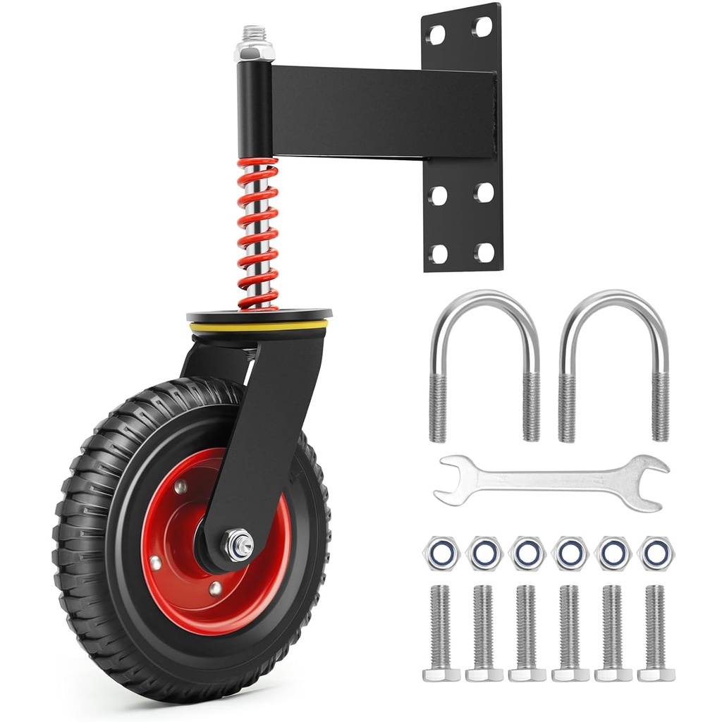 W B D WEIBIDA Heavy Duty Gate Wheel - 8 Inch Fence Gate Wheel 600 LBS Capacity with Shock Absorbing Spring, Swivel Gate Wheels for Metal Tube and Wooden Gate, Dual Mount Options (Straight/U-Bolt)