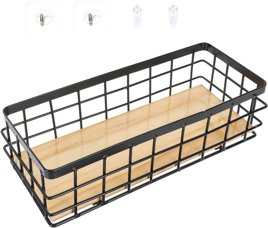 1set Hanging Iron Storage Basket Black Wall-mounted Organizing for Bedroom Kitchen Office Living Room Lightweight Iron Sundries Container with Modern Design