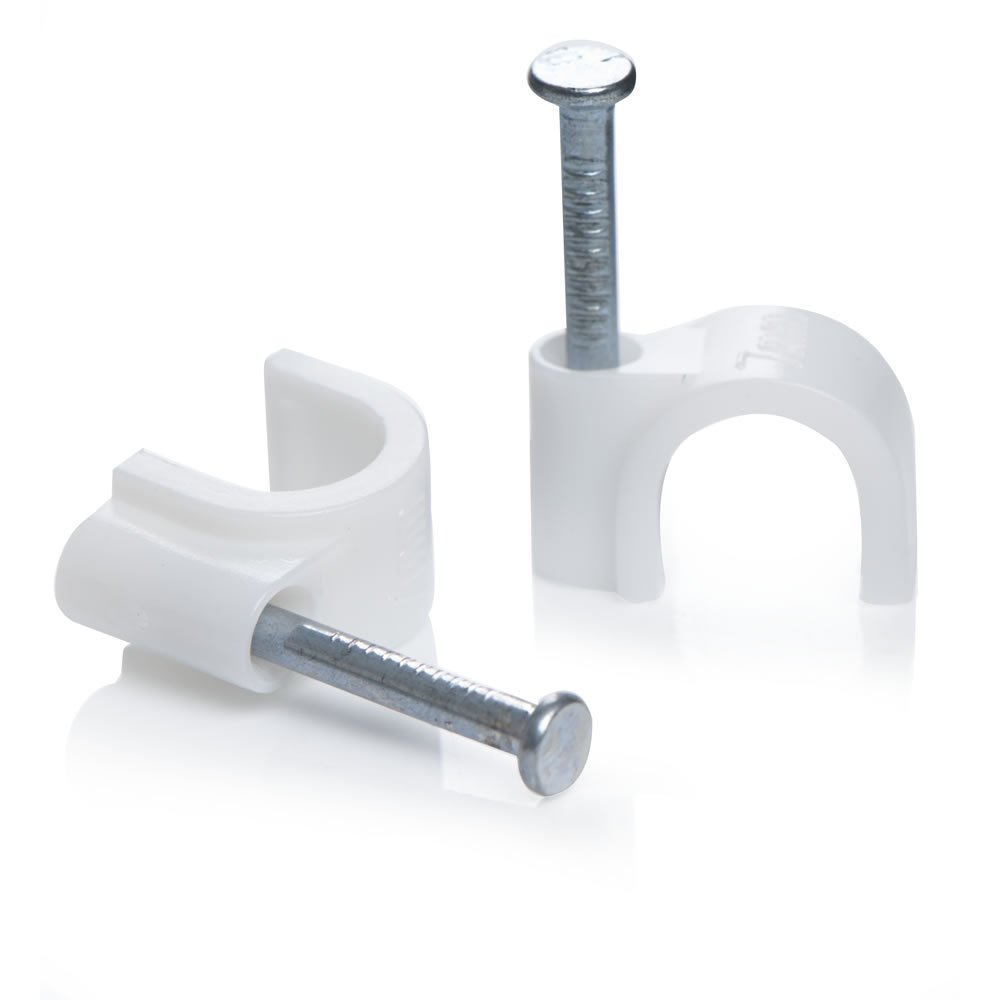 Hi-PLASST (7mm, paquet de 100) Clips de câbles avec ongles métalliques - fixations de fils lourds, organisateurs de câbles, pinces de câbles rondes pour la gestion de câbles muraux, fils de suspension, utilisation à domicile et au bureau