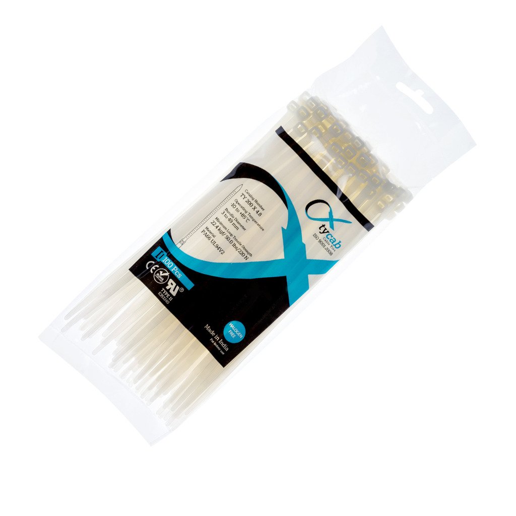 8 inch White Heavy Duty (200 mm x 4,8 mm) - 1 verpakking van 100 kabelbanden