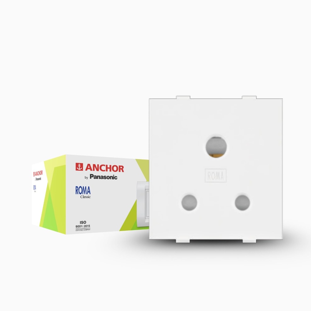 Anker door Panasonic Roma Classic 6 amp 3 Pin Socket, ISI Marked 6A Socket (Wit, 21102)