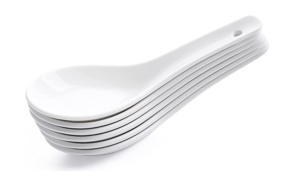 Soupe en céramique et cuillère à dessert, Micro-ondes - Paquet de 6 (Blanc) - 13 Cm