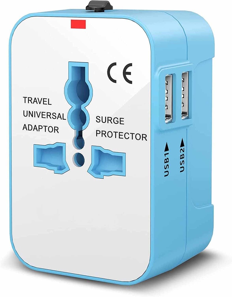 rts High Speed Travel Essentials Wall Charger Dual USB Universal Travel Adapter International All in One Worldwide Travel Multi Plug Adapter voor USA EU UK AUS Cell Phone Laptop smart Phone (Blauw)