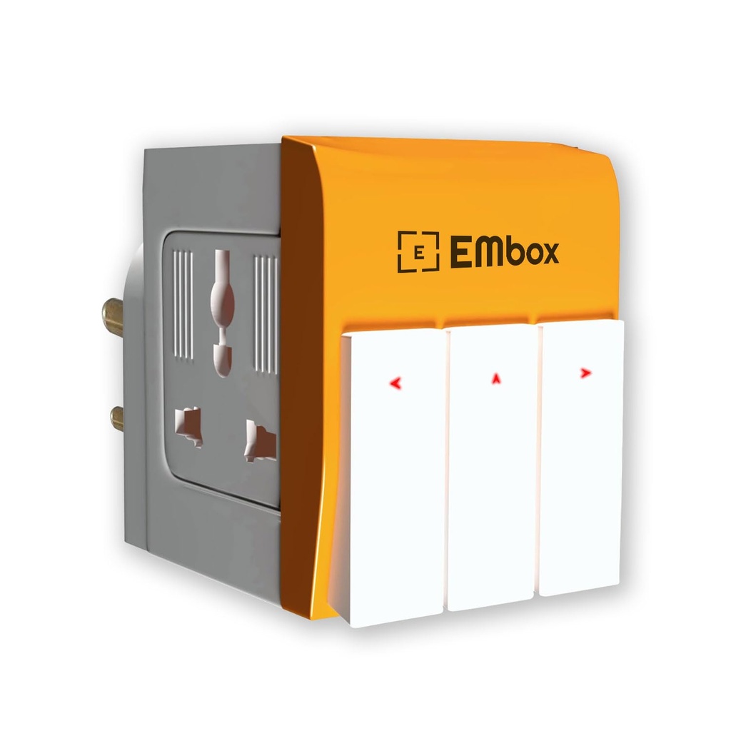 EMBOX 3 Pin Multi Plug Adapter met Individuele Switch 3 Pin Plug Socket Veiligheid Shutter Spike Buster Fuse Beschermde Adapter 3 Way Plug Extension voor Home Office Travel-5A-250V, Pack van 1 Oranje