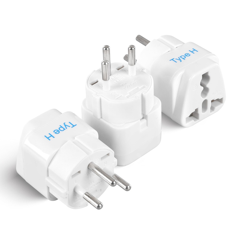 Ceptics India to Israel, Gaza, Palestina & More (Type H) Travel Adapter Plug - CE Certified - RoHS Compliant - White Color - 3 Pack (GP-14-3PK)