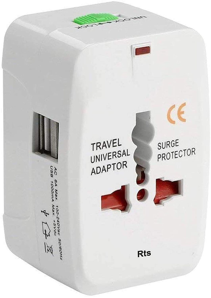 Universal Travel Plug Adapter Worldwide International All in One Portable Travel Adapter Wall AC Power Plug Chargeur mural avec deux ports de recharge USB pour USA EU UK AUS Cell Phone Mobile Laptop