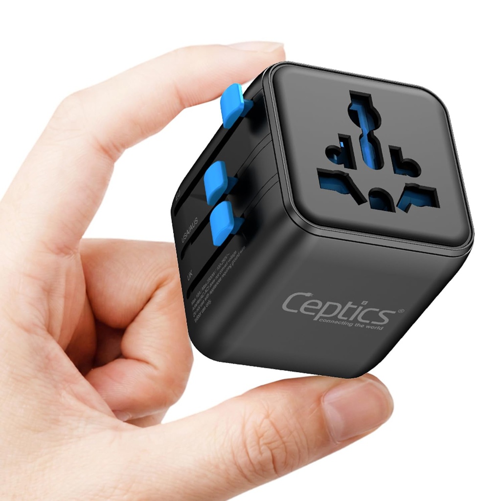 Ceptiques 2 en 1 Adaptateur de Chargeur Universel, Adaptateur de Voyage Universel Tout en Un avec sortie haute puissance 2500W, Adaptateur de Plug International pour Téléphones, Comprimés, Compatible dans 150+ Pays