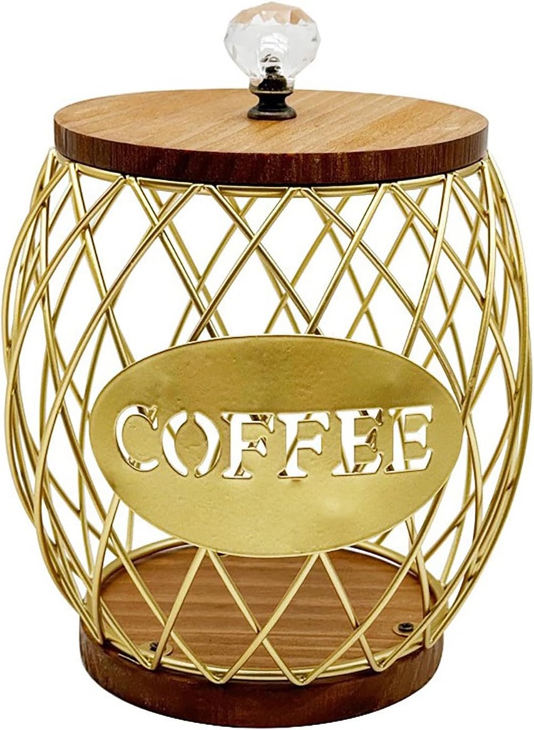 Coffee Pod Holder,K Cup Holder for Counter,Large Capacity Coffee Capsule Holder,Coffee Pods Storage Organizer for Coffee Bar Accessories Decor (iron, wood 4)