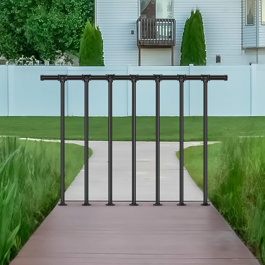 Metal Deck Railing, Flat Railing Kit, Metal Porch Railing Outdoor, Guard Rail Kit with Balusters, Horizontal Railing Post, Black Indoor Railing Kit for Balcony(34 in. H x 4 ft. W)