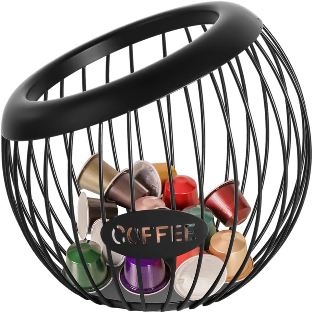 Espresso Pod Storage, K Cup Huge Capacity Organizer, Metal Wire Coffee Pods Holding, Coffee Capsule Modern Cages, Bowl Countertop Storage for Fruits, Snacks