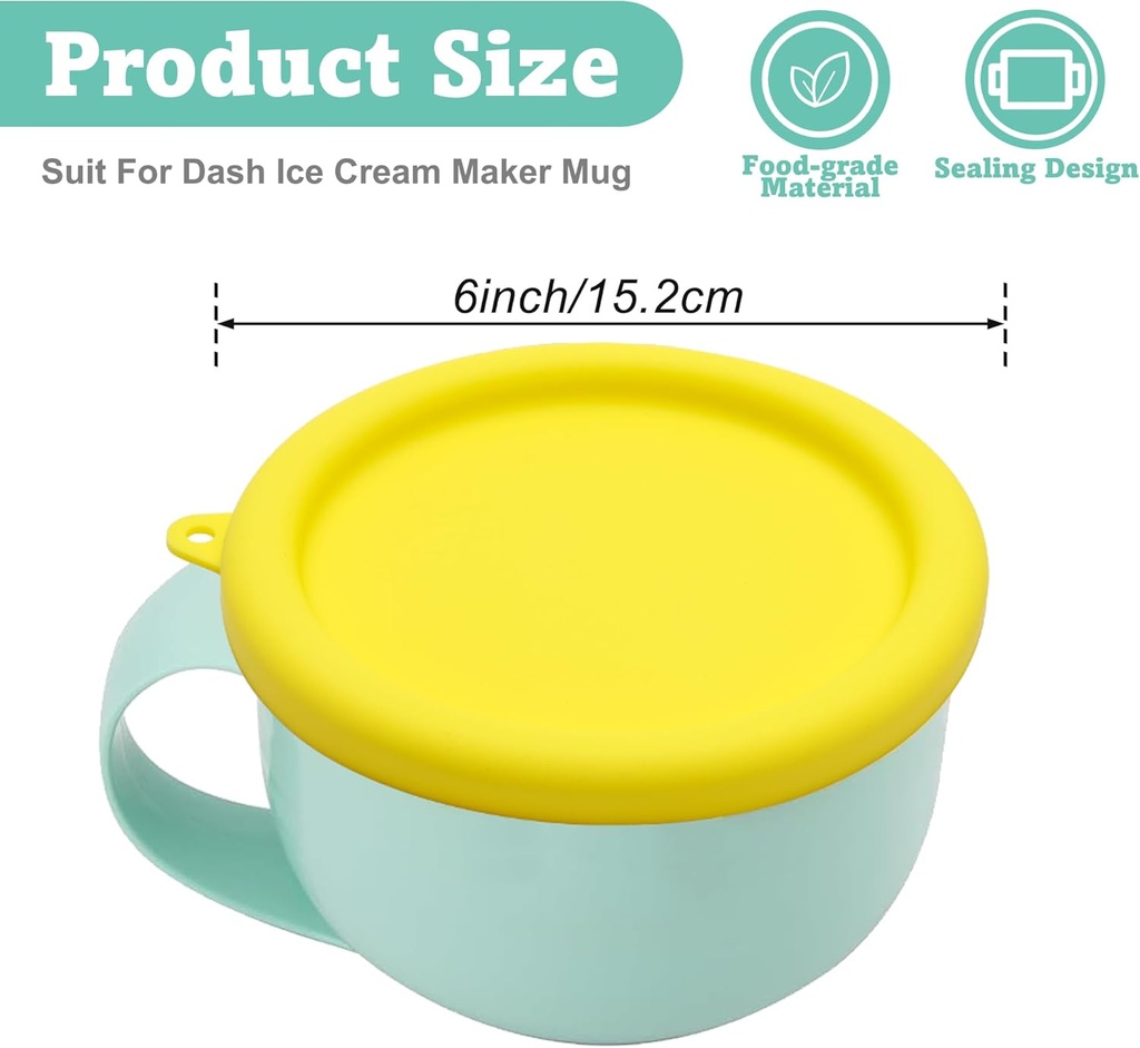 3PCS Silicone Lids for Dash My Mug Ice Cream Maker,Reusable Silicone Bowl Covers for Dash Ice Cream Maker Mug,Kitchen Ice Cream Storage Lids,Freezer Safe,Excluding Bowl(Yellow)