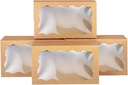 Boxes 35 Cake Carriers, Rectangular Boxes with Lid & Window (White, Brown) - For Pies, Doughnuts, Muffins, Weddings, Parties For Dessert(Brown)