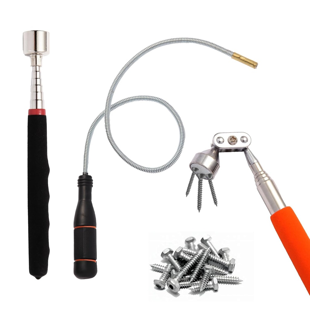3 Pcs Magnetic Pickup Tool Set - High Quility Telescoping, New Upgrated Extendable Rotating Head, and Flexible Long Magnetic Pickup Tools for Automotive Repair, Home Use, Narrow Space
