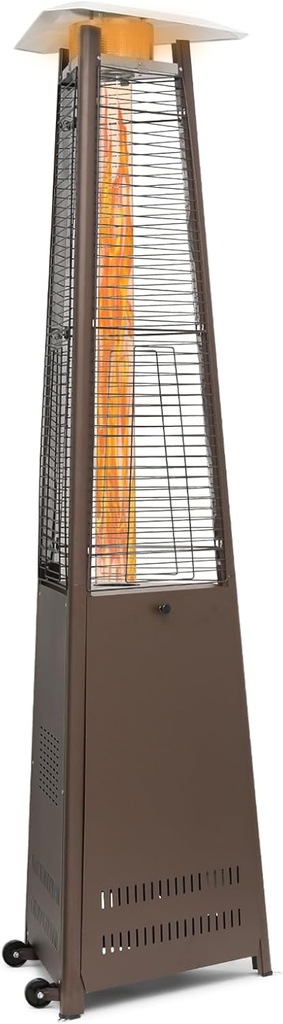 MoNiBloom 42000 BTU Propane Pyramid Patio Heater with Wheels and Glass Tube Flame Burner Outdoor Patio Heater for Commercial Use, Residential, Garden, Backyard, Porch, Deck, Balcony (Coffee Brown)