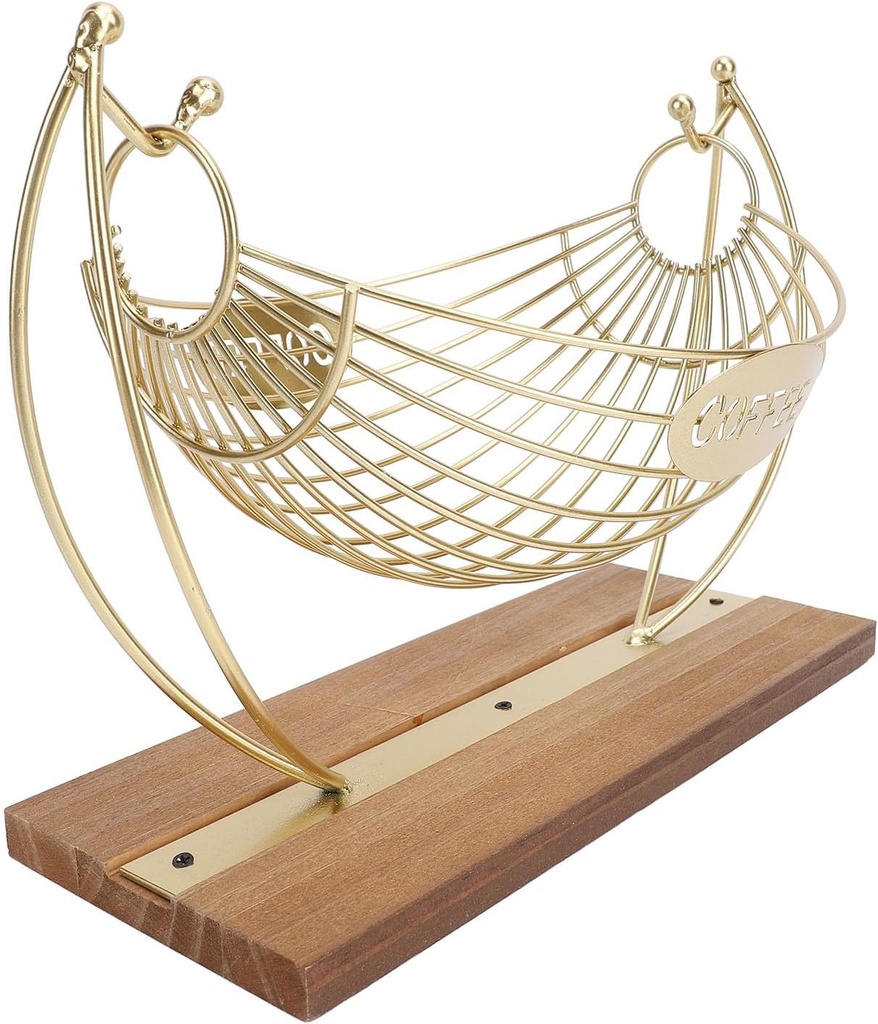 Coffee Capsule Storage Rack with Iron Hammock Coffee Pod Holder, Countertop Organizer for Kitchen Office, Featuring Wood Base for Stability