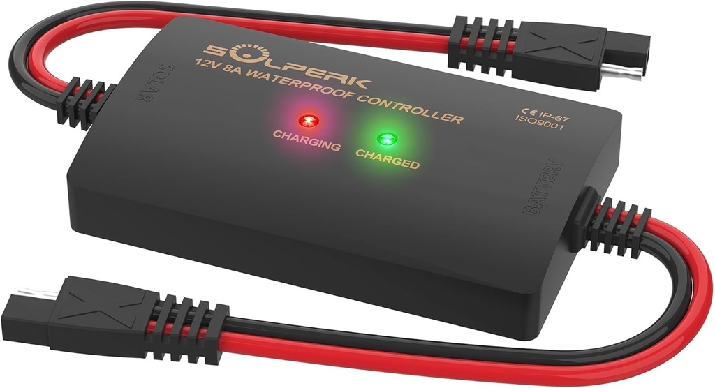 SOLPERK 8A 12V Solar Charge Controller with LED Display, IP67 Waterproof PWM Intelligent Solar Panel Battery Regulator for Gel AGM Lead-Acid Lithium LiFePO4 Battery, Used in RV Boat Car