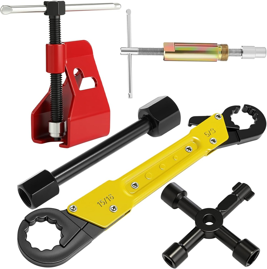 5 Pcs Angle Stop Wrench Kit Plumbing Tool, Compression Sleeve Puller for 1/2" Compression Fitting Ferrule Puller Removal Tool for 1/2" Copper Tubing 4-way Multi-functional Utility Key(Yellow)