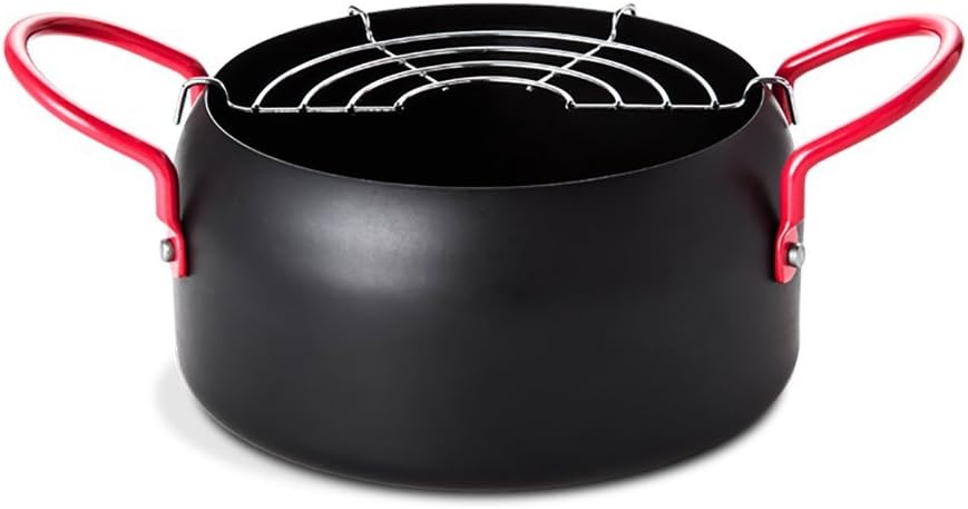 Tempura Fryer Pot, Mini Deep Fry Pan with Drainer Mini Deep frying pan with oil frying pan 6.3 IN