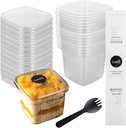 100 Pack 14 oz Plastic Dessert Cups with Lids - Square Fruit Parfait Cups with 100 Packs Sporks - Party's Appetizer Clear Bowls Disposable for Pudding Cake Mousse Yogurt
