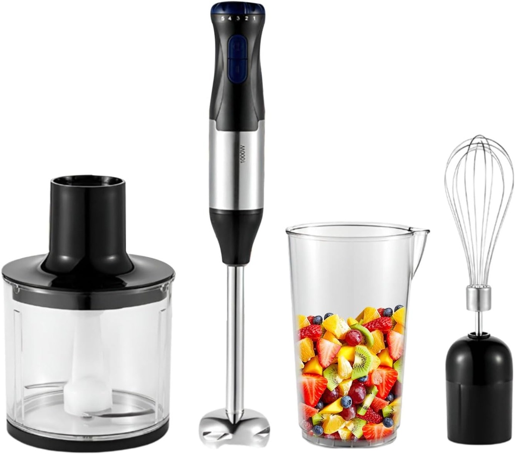 AIZYR Hand Blender Electric Immersion Hand Blender, 5 Mixing Speed Blender with 500Ml Chopper, 700Ml Beaker for Grinding Meat, Smoothies, Baby Food