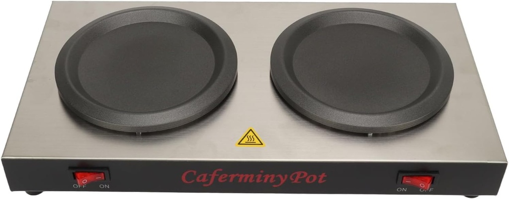 Double Coffee Warmer Commercial Coffee Pot Warmer Double Hot Plate Stainless Steel Portable Standard Decanter Warmer for Cafe Break Room (US Plug 110V 60Hz)