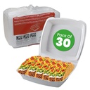 Concession Essentials Pack of 30CT Choice Large 9 x 9 x 3.5 Inch Foam 1-Compartment Containers, White, Hinged, with Optional Venting, Polystyrene, 9"L x 9"W x 3.5"H